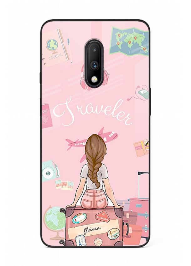 Cute Traveler Illustration pastel artwork OnePlus 7 glass back cover