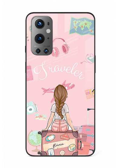 Cute Traveler Illustration pastel artwork OnePlus 9 glass back cover