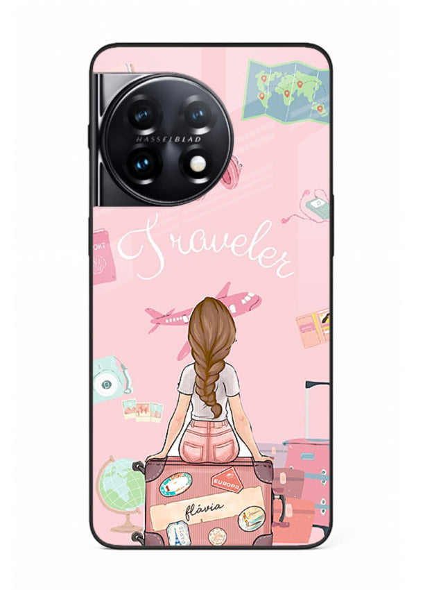 Cute Traveler Illustration pastel artwork OnePlus 11 glass back cover