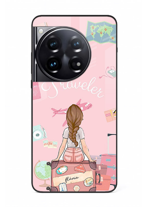 Cute Traveler Illustration pastel artwork OnePlus 12 glass back cover