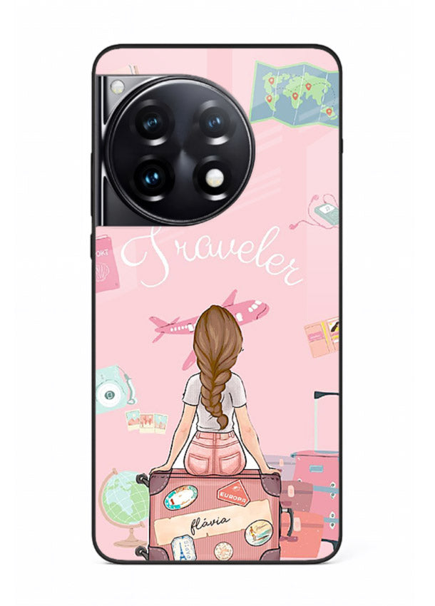 Cute Traveler Illustration pastel artwork OnePlus 12R glass back cover