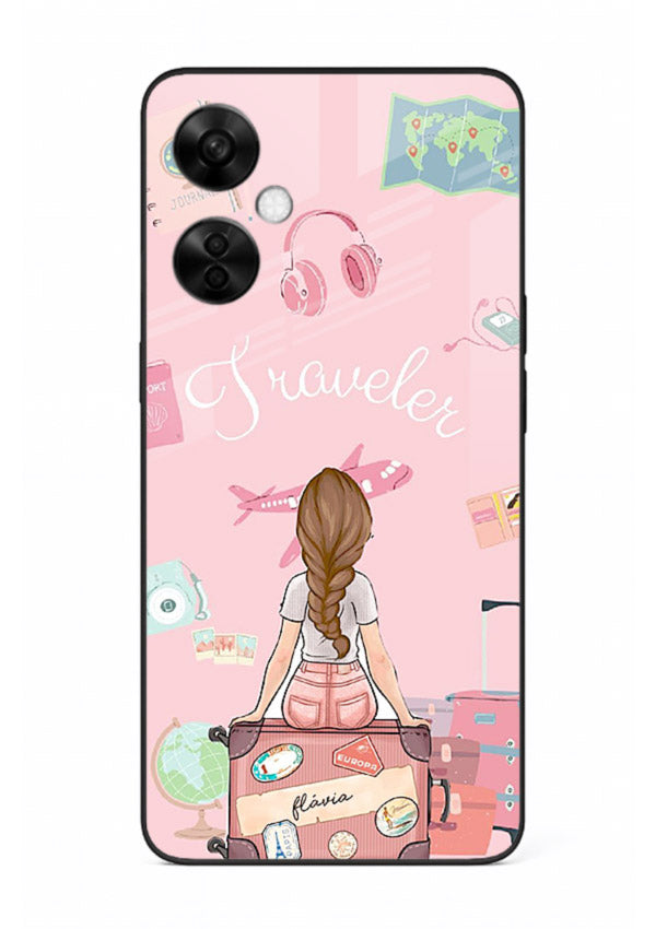 Cute Traveler Illustration pastel artwork OnePlus Nord CE3 Lite glass back cover