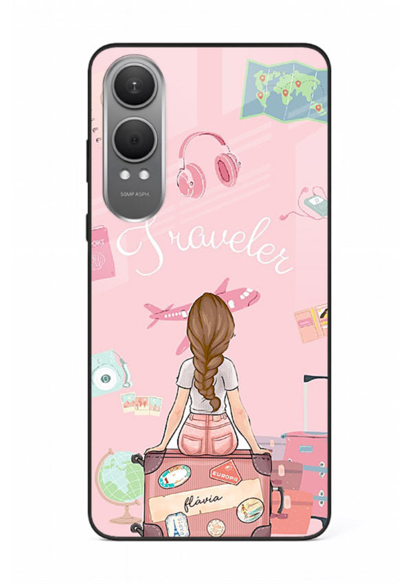 Cute Traveler Illustration pastel artwork OnePlus Nord CE4 Lite glass back cover
