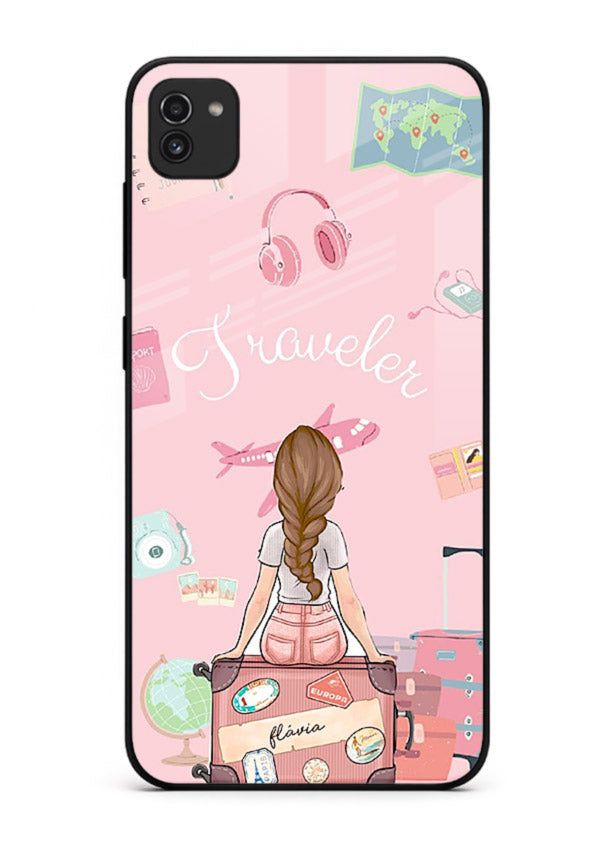 Cute Traveler Illustration pastel artwork Samsung A03 glass back cover