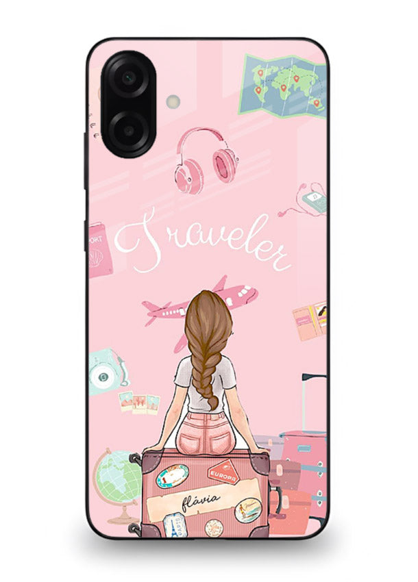 Cute Traveler Illustration pastel artwork Samsung M13 5G glass back cover