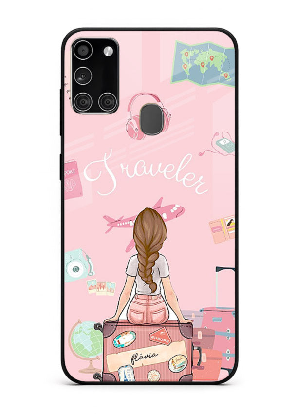 Cute Traveler Illustration pastel artwork Samsung A21s glass back cover