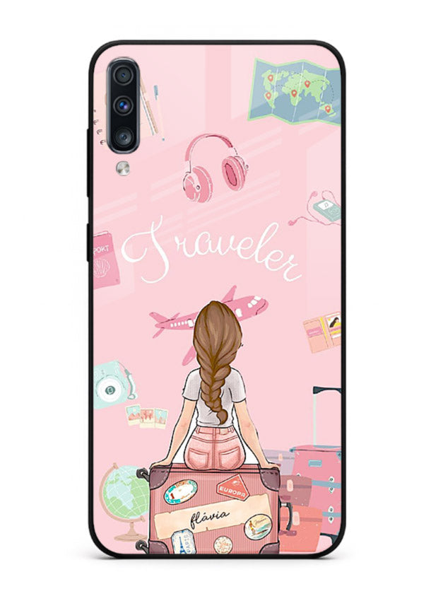 Cute Traveler Illustration pastel artwork Samsung A70 glass back cover