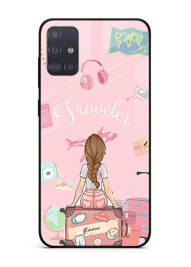 Cute Traveler Illustration pastel artwork Samsung A71 glass back cover