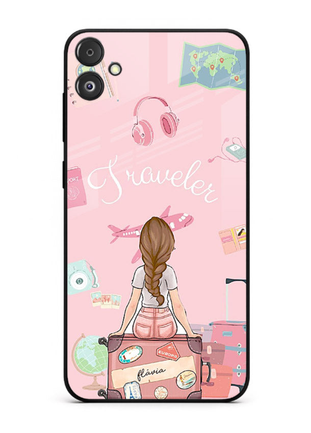 Cute Traveler Illustration pastel artwork Samsung F05 5G glass back cover