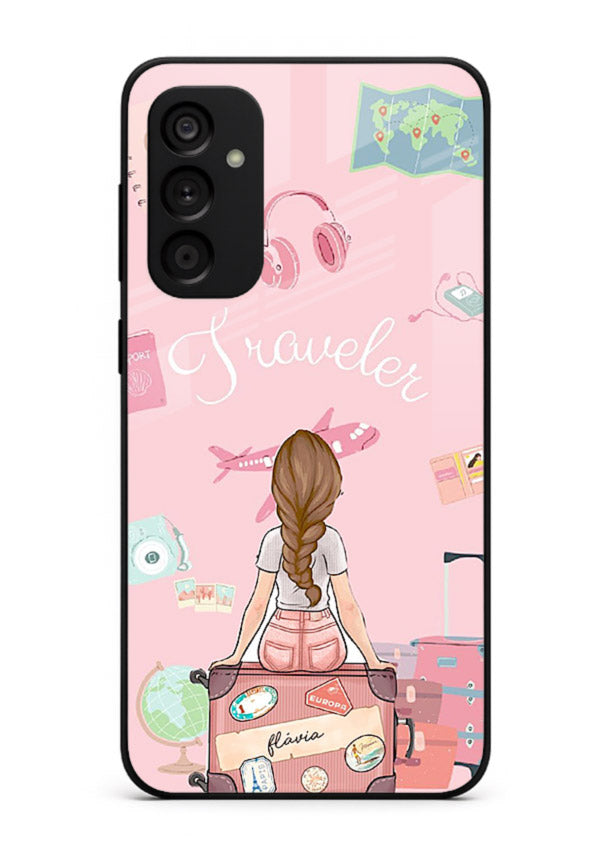 Cute Traveler Illustration pastel artwork Samsung F34 5G glass back cover