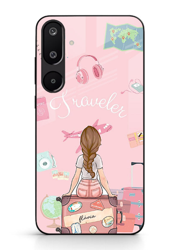 Cute Traveler Illustration pastel artwork Samsung F16 5G glass back cover