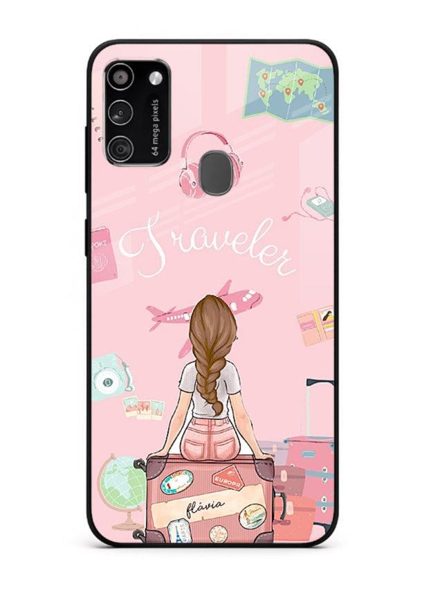 Cute Traveler Illustration pastel artwork Samsung M30s glass back cover