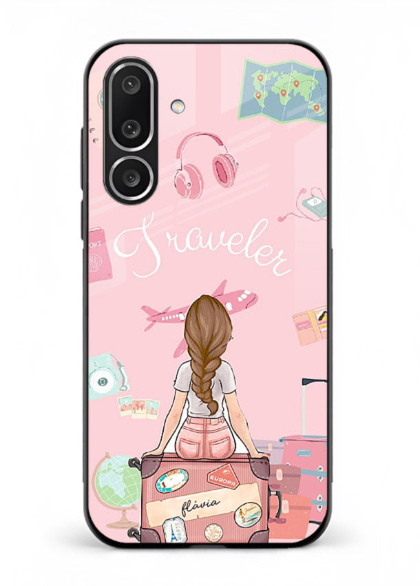 Cute Traveler Illustration pastel artwork Samsung M56 5G glass back cover