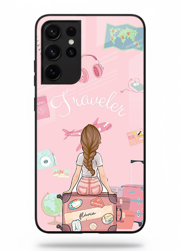 Cute Traveler Illustration pastel artwork Samsung S21 Ultra glass back cover