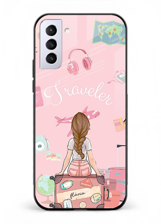 Cute Traveler Illustration pastel artwork Samsung S21 Plus glass back cover