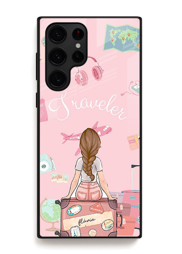 Cute Traveler Illustration pastel artwork Samsung S23 Ultra glass back cover