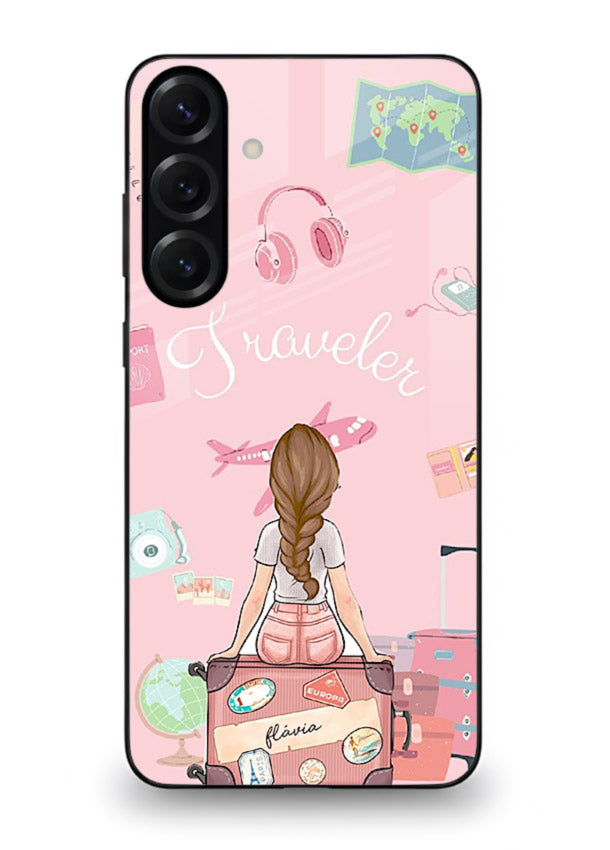 Cute Traveler Illustration pastel artwork Samsung A35 5G glass back cover