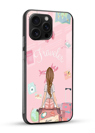 Cute Traveler Illustration pastel artwork glossy vibrant premium glass back cover - Angle Side