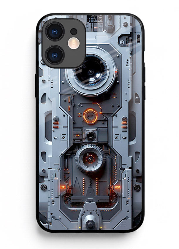Futuristic metallic mechanical panel with lens elements for iPhone 11 Back Cover
