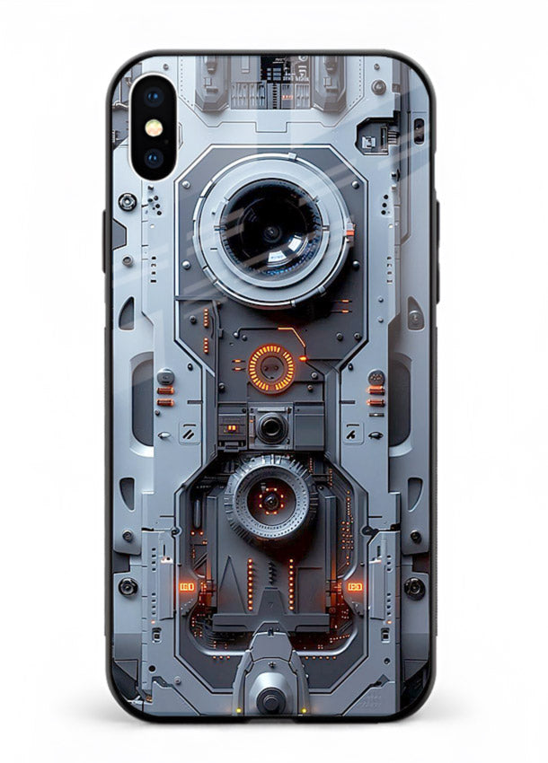 Futuristic metallic mechanical panel with lens elements for iPhone XS Max Back Cover