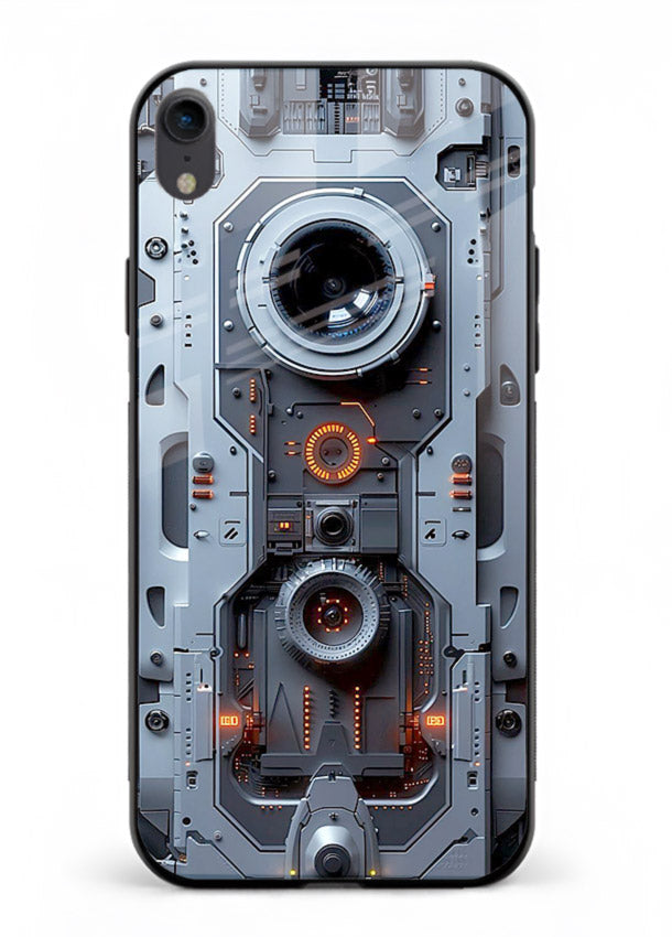 Futuristic metallic mechanical panel with lens elements for iPhone XR Back Cover
