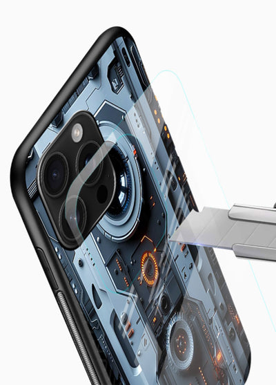 Futuristic metallic mechanical panel with lens elements - 4