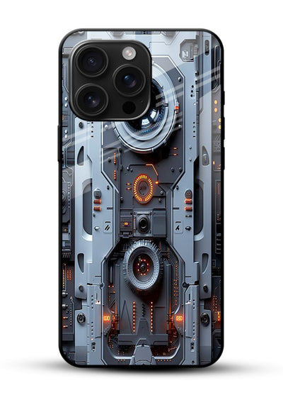 Futuristic metallic mechanical panel with lens elements - 1