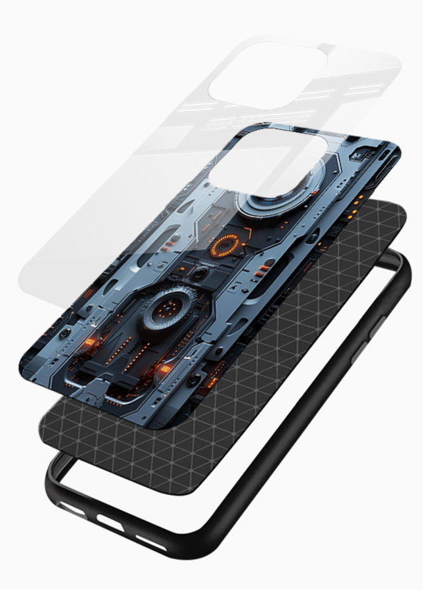 Futuristic metallic mechanical panel with lens elements - 3