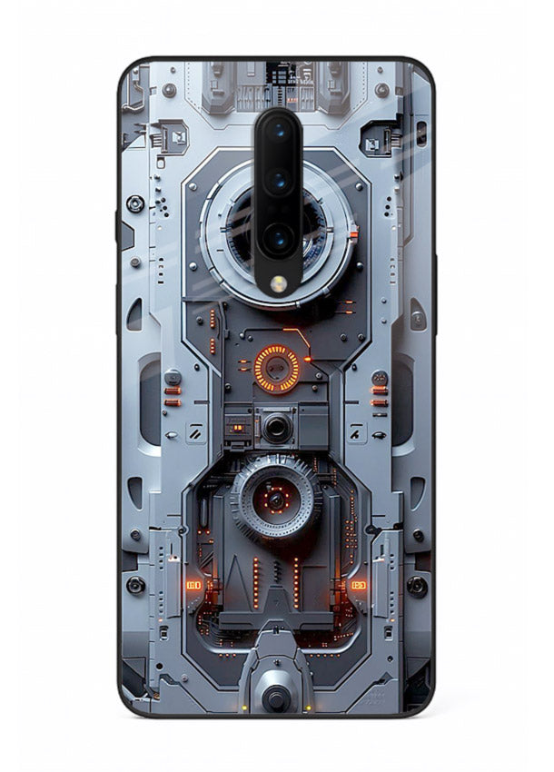 Futuristic metallic mechanical panel with lens elements for OnePlus 8 Back Cover