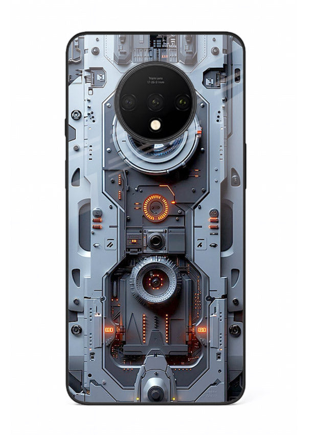 Futuristic metallic mechanical panel with lens elements for OnePlus 7T Back Cover