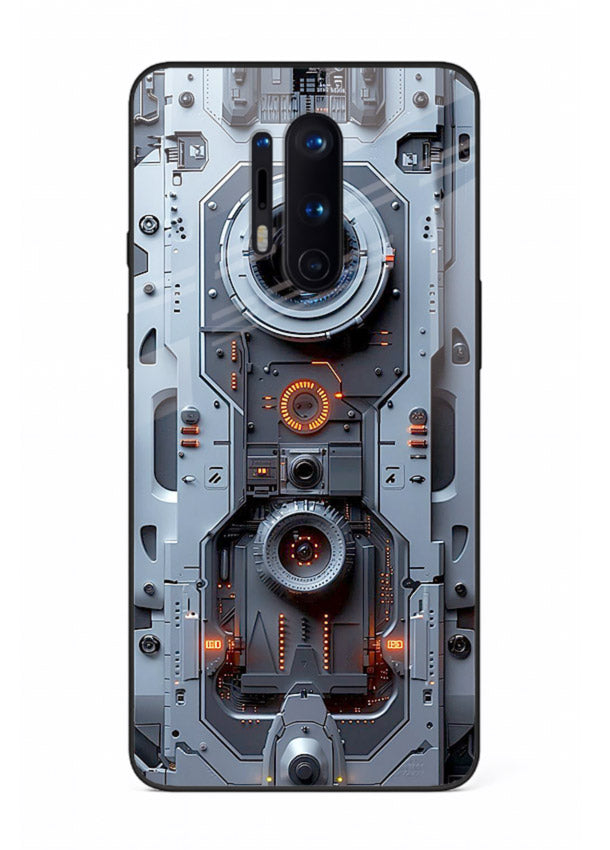 Futuristic metallic mechanical panel with lens elements for OnePlus 8 Pro Back Cover