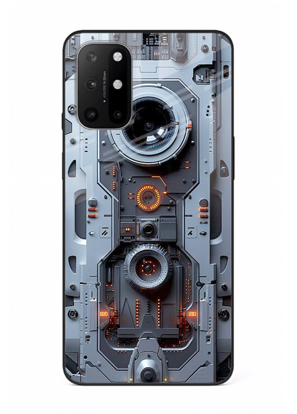 Futuristic metallic mechanical panel with lens elements for OnePlus 8T Back Cover