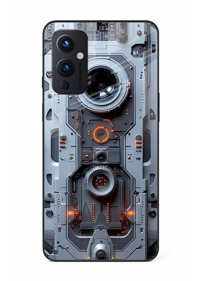 Futuristic metallic mechanical panel with lens elements for OnePlus 9 Pro Back Cover