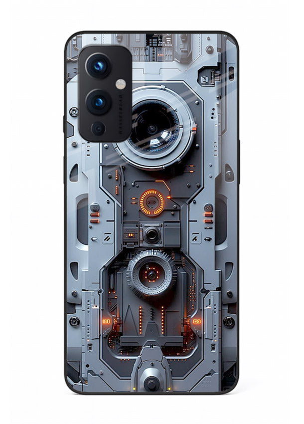 Futuristic metallic mechanical panel with lens elements for OnePlus 9 Pro Back Cover