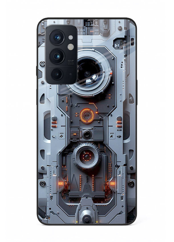 Futuristic metallic mechanical panel with lens elements for OnePlus 9RT Back Cover