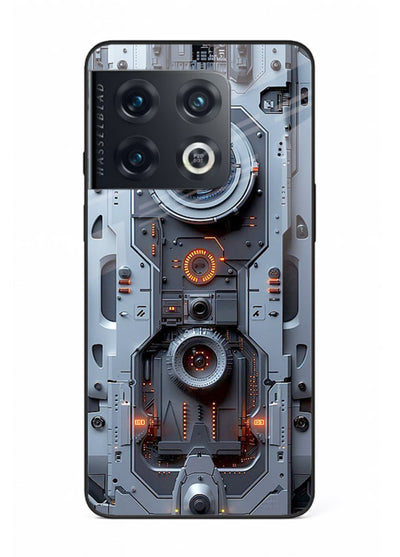 Futuristic metallic mechanical panel with lens elements for OnePlus 10 Pro Back Cover