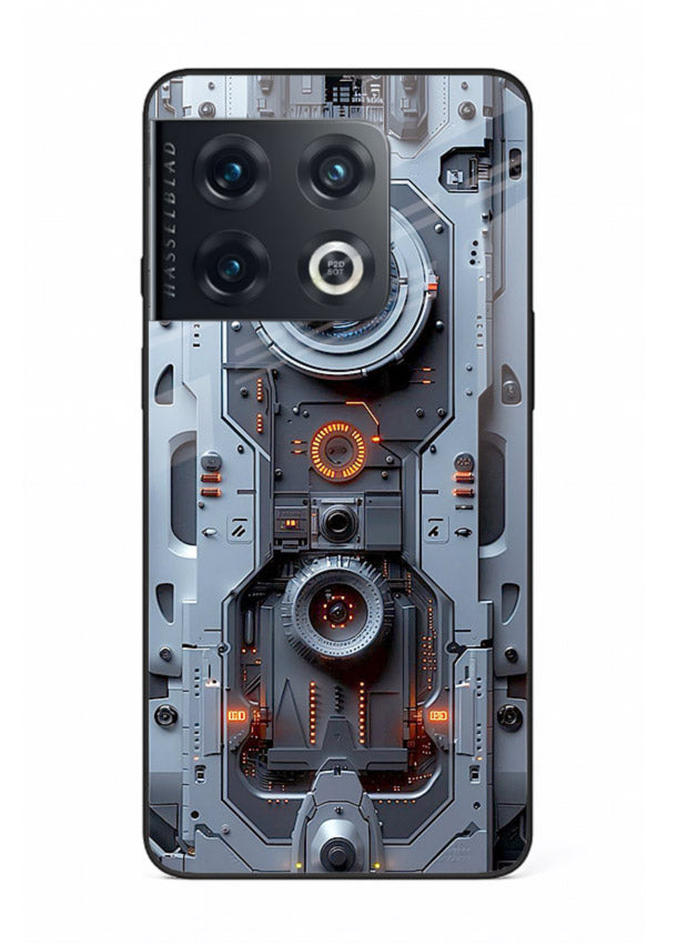 Futuristic metallic mechanical panel with lens elements for OnePlus 10 Pro Back Cover