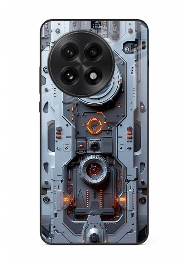 Futuristic metallic mechanical panel with lens elements for OnePlus 13 Back Cover
