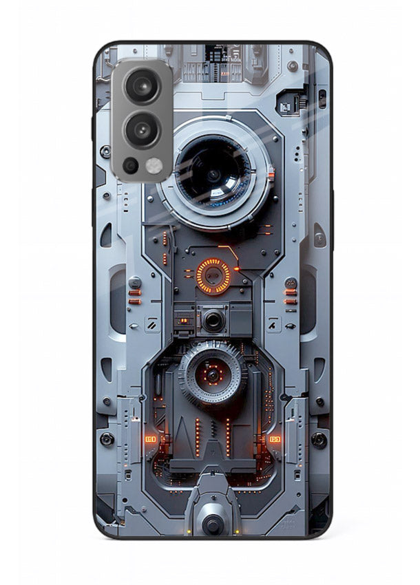 Futuristic metallic mechanical panel with lens elements for OnePlus Nord 2 Back Cover