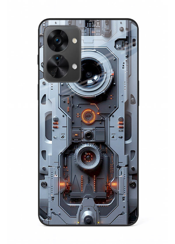 Futuristic metallic mechanical panel with lens elements for OnePlus Nord 2T Back Cover