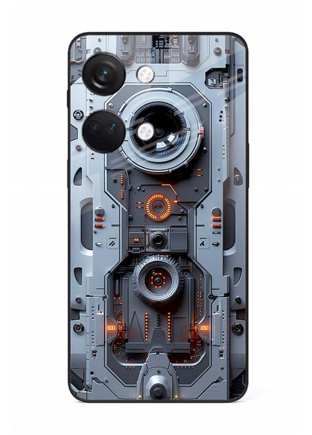 Futuristic metallic mechanical panel with lens elements for OnePlus Nord 3 Back Cover