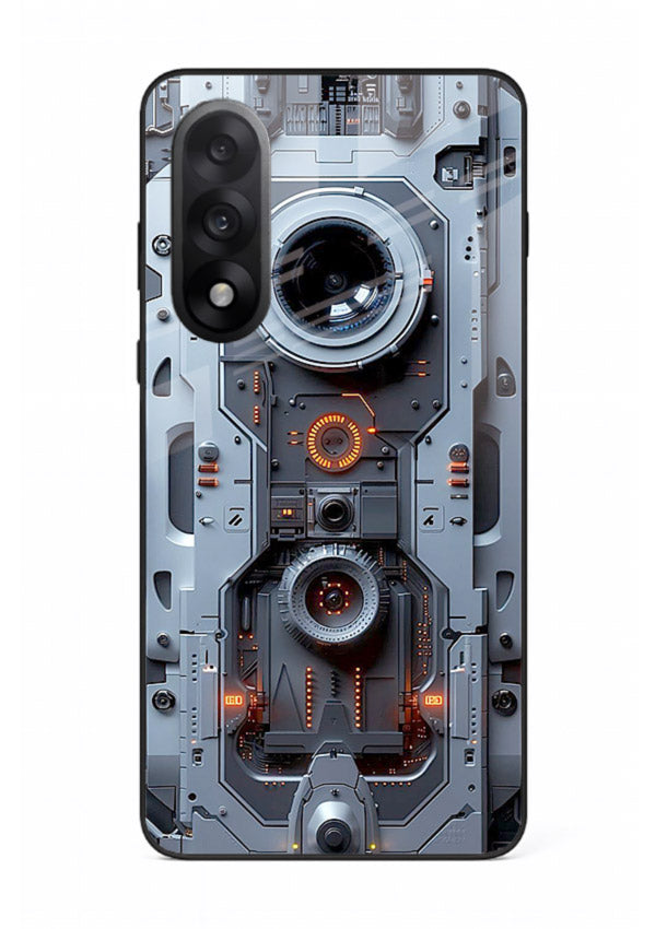 Futuristic metallic mechanical panel with lens elements for OnePlus Nord 5 Back Cover