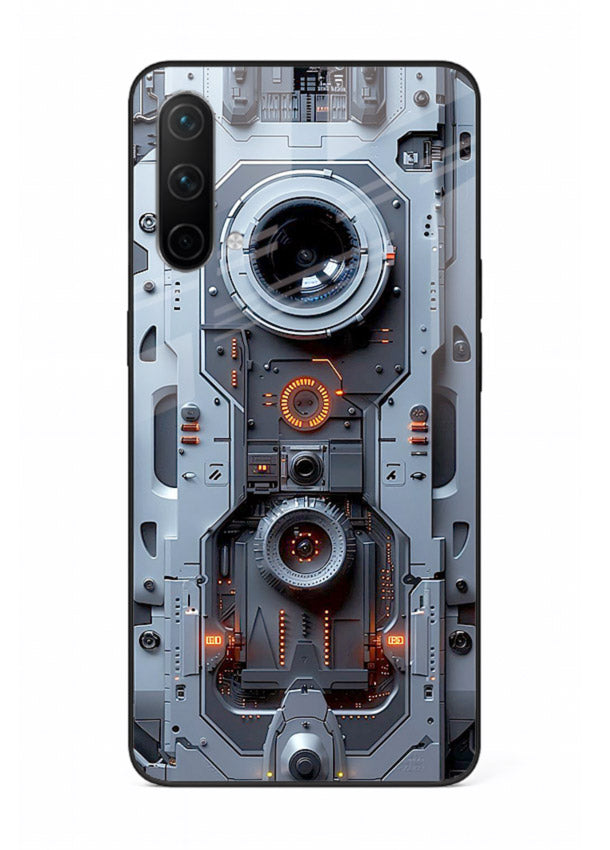 Futuristic metallic mechanical panel with lens elements for OnePlus Nord CE 5G Back Cover