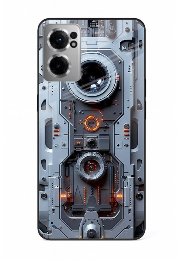 Futuristic metallic mechanical panel with lens elements for OnePlus Nord CE2 5G Back Cover