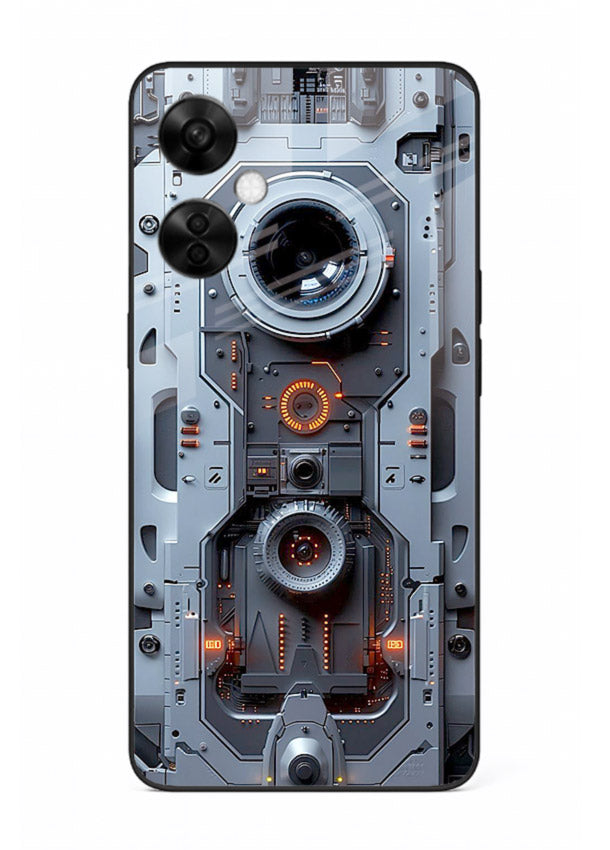 Futuristic metallic mechanical panel with lens elements for OnePlus Nord CE3 Lite Back Cover