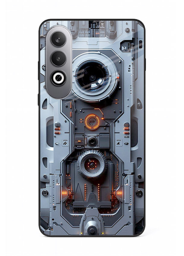 Futuristic metallic mechanical panel with lens elements for OnePlus Nord CE4 Back Cover