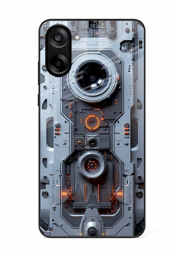 Futuristic metallic mechanical panel with lens elements for OnePlus Nord CE5 Back Cover