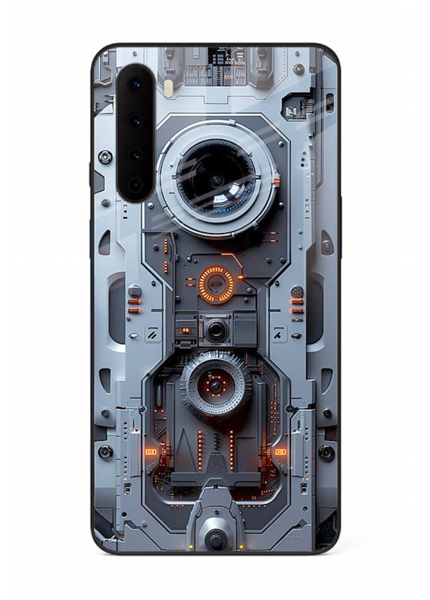 Futuristic metallic mechanical panel with lens elements for OnePlus Nord Back Cover