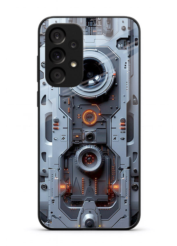 Futuristic metallic mechanical panel with lens elements for Samsung A23 5G Back Cover