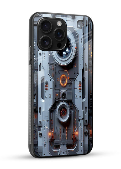 Futuristic metallic mechanical panel with lens elements - 2